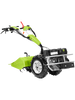 Motocoltivatore Grillo G 108 di colore verde, dotato di stegole regolabili, ruote robuste e design ergonomico, ideale per agricoltura e giardinaggio su ampie superfici.