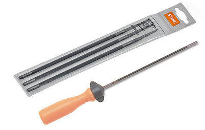 Dettaglio di una lima tonda STIHL con finitura in acciaio