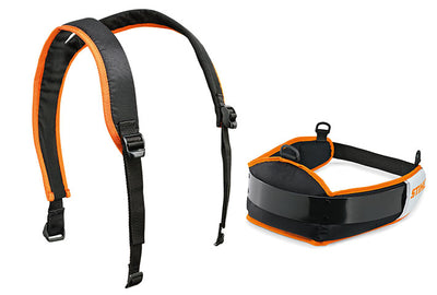 Cintura con tracolla STIHL per batterie agli ioni di litio, design ergonomico per riduzione del peso.