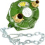 Pompa manuale verde per acqua con attacchi in ottone e catena di sicurezza. Marca EVVA, modello MA 801, prodotto in Italia. Ideale per sistemi di irrigazione e applicazioni idrauliche. Materiali resistenti e di alta qualità.