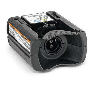 Adattatore Batterie AP di STIHL posizionato su superficie bianca, profilo laterale