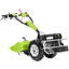 Motocoltivatore Grillo G 108 di colore verde, dotato di stegole regolabili, ruote robuste e design ergonomico, ideale per agricoltura e giardinaggio su ampie superfici.